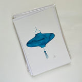 bright and quirky asian blue lantern greetings card pack of 3