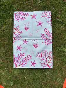 Tea towel - Oh SO bright Pink and Grey Coral and Starfish