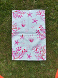Tea towel - Oh SO bright Pink and Grey Coral and Starfish
