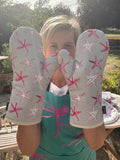 Oven Mitt - Starfish pink and grey