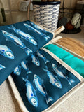 Oven Mitt - Fish in teal