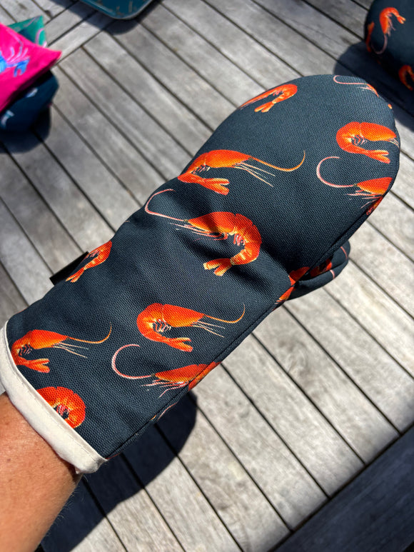 Oven Mitt Small - Prawns on navy!