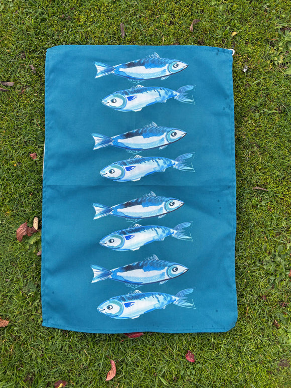 Tea towel - Oh so bright  TEAL Fresh Fish