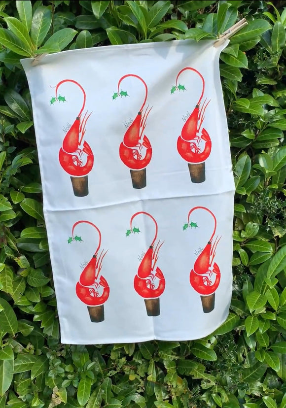 Limnited Edition Christmas Tea Towel - Prawns