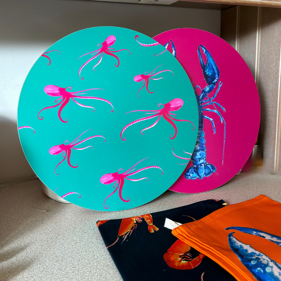 Serving mat Large round - Pink Octopus