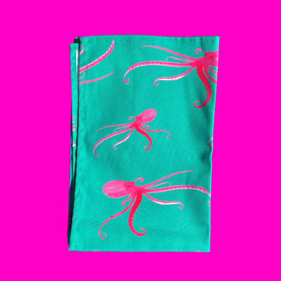 Oh SO bright Tea towel - Pink Octopus