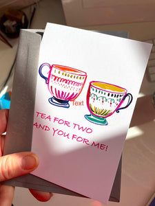 Bright and quirky tea for two greetings card