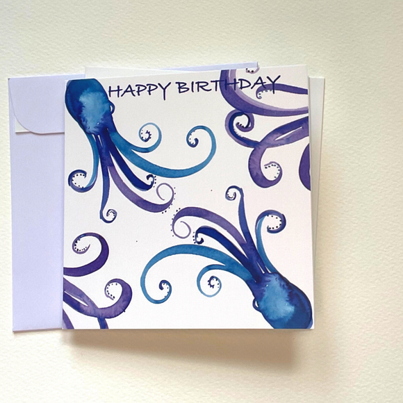 Quirky brilliant ocotpus Happy Birthday greetings cards pack of 3