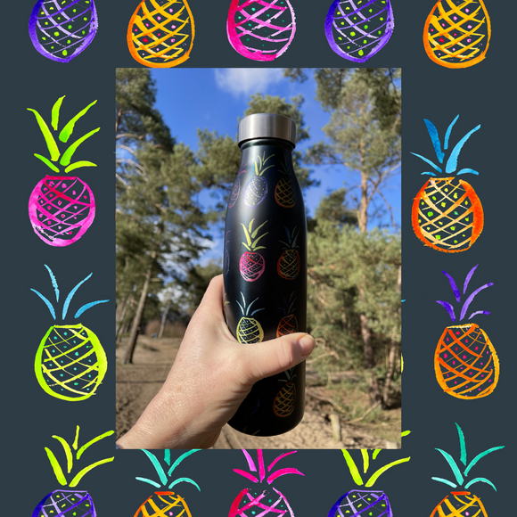 Popping pineapple water bottles white and grey