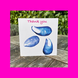 Quirky, brilliant 3 Mussel thank you greetings card
