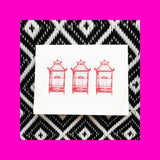 Quirky, brilliant red birdcages pack of 3 cards