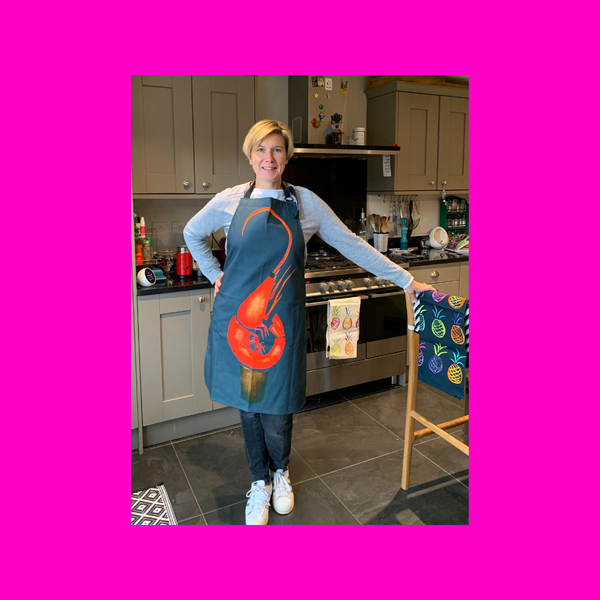 Popping Pineapple Apron for adults 100% cotton Made in UK Indigo Prawn